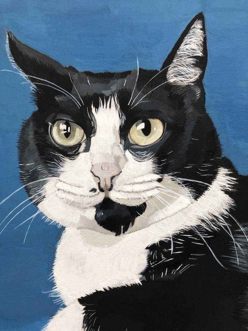ムサシ」猫イラスト（原画） （寝っころがるグリコ 」猫イラスト
