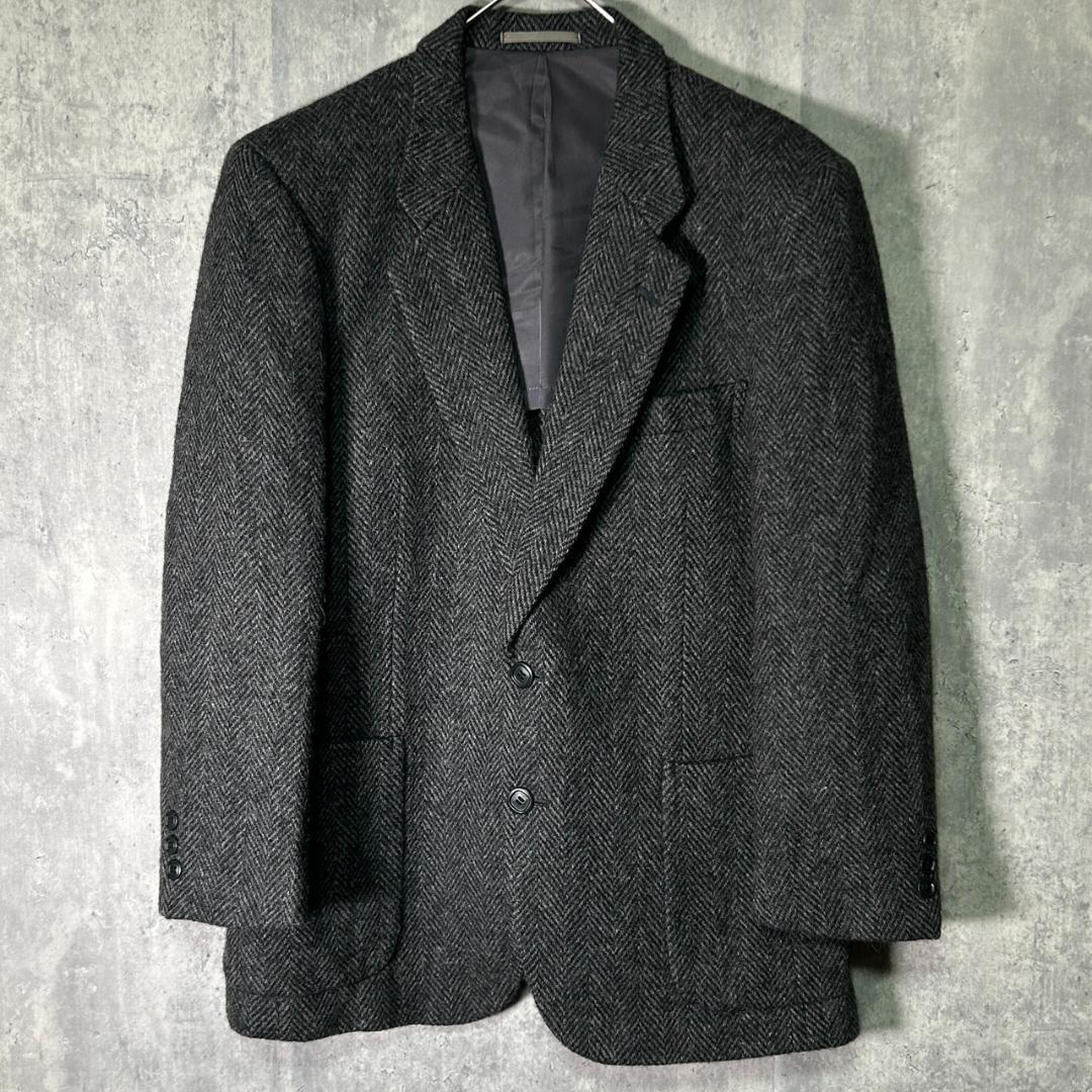 イタリア製 ヘリンボーン アルパカ ウール テーラードジャケット グレーM VINTAGE