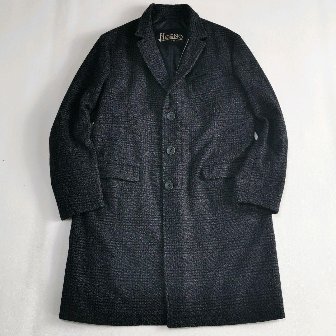 2XLサイズ【美品✨】ヘルノ チェスターコート ヘリンボーン ロング ウール 2XLサイズ【美品✨】ヘルノ チェスターコート ヘリンボーン ロング ウール