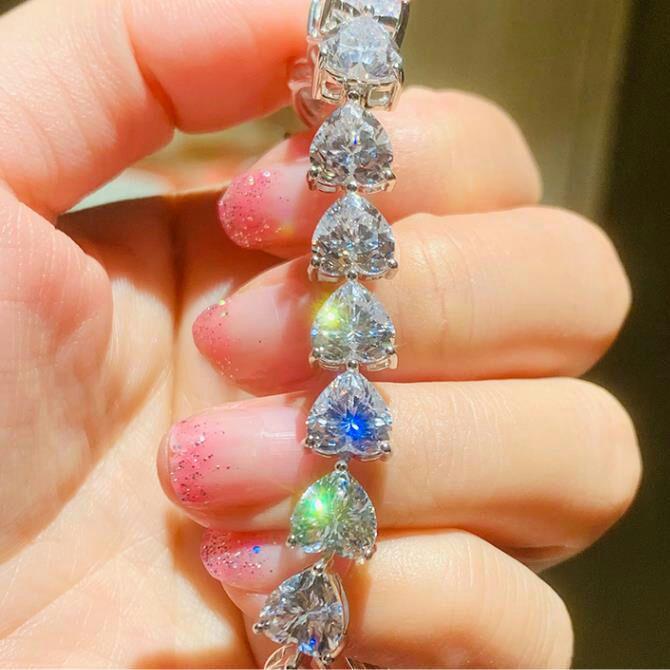 送料無料】ハート型ダイヤモンドブレスレット豪華18 Kプラチナ