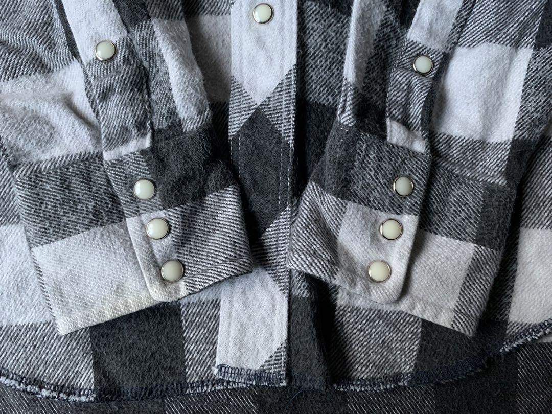 90s XL wrangler vtg ウエスタン ネルシャツ ブラック グレー