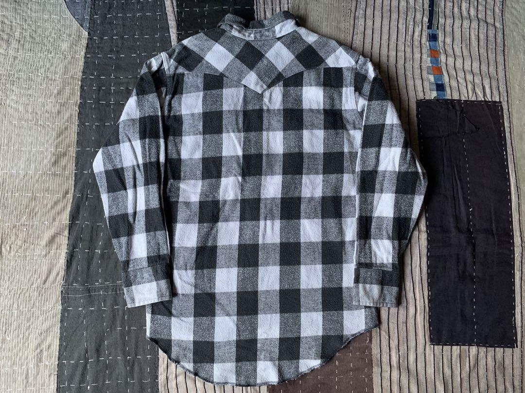 90s XL wrangler vtg ウエスタン ネルシャツ ブラック グレー
