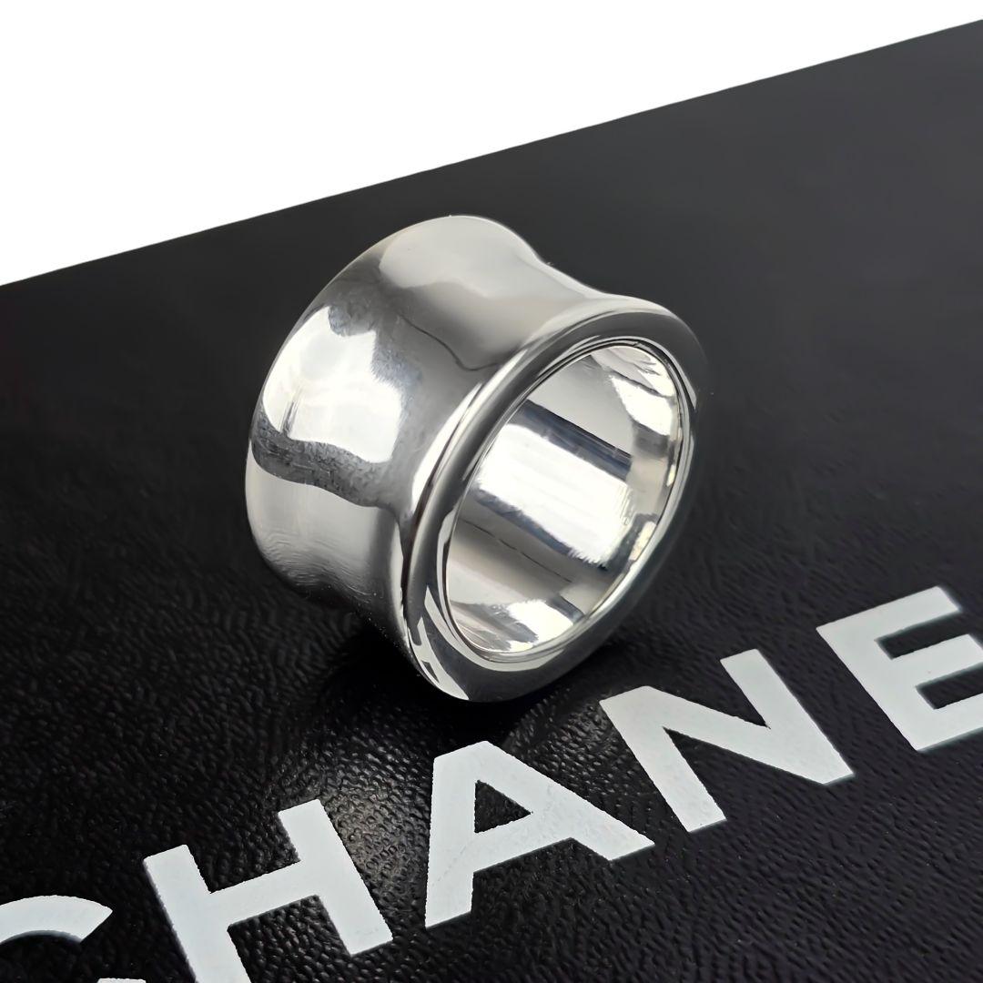 美品 シャネル CHANEL ロゴ刻印 ワイド リング 指輪 SV925