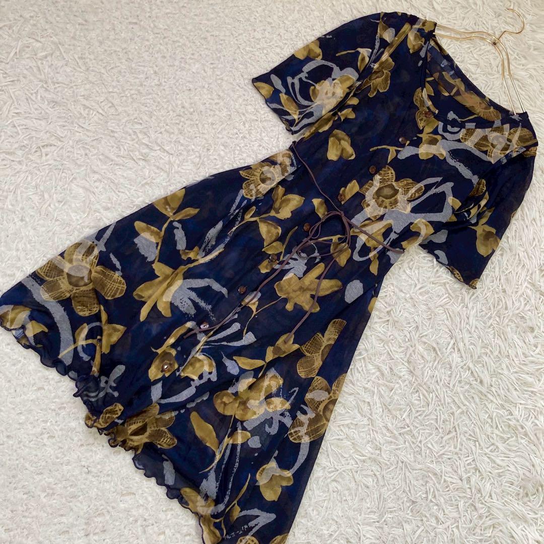 SUTSESO セットアップ ワンピース ネイビー 38 総柄 花柄 オシャレセットアップ