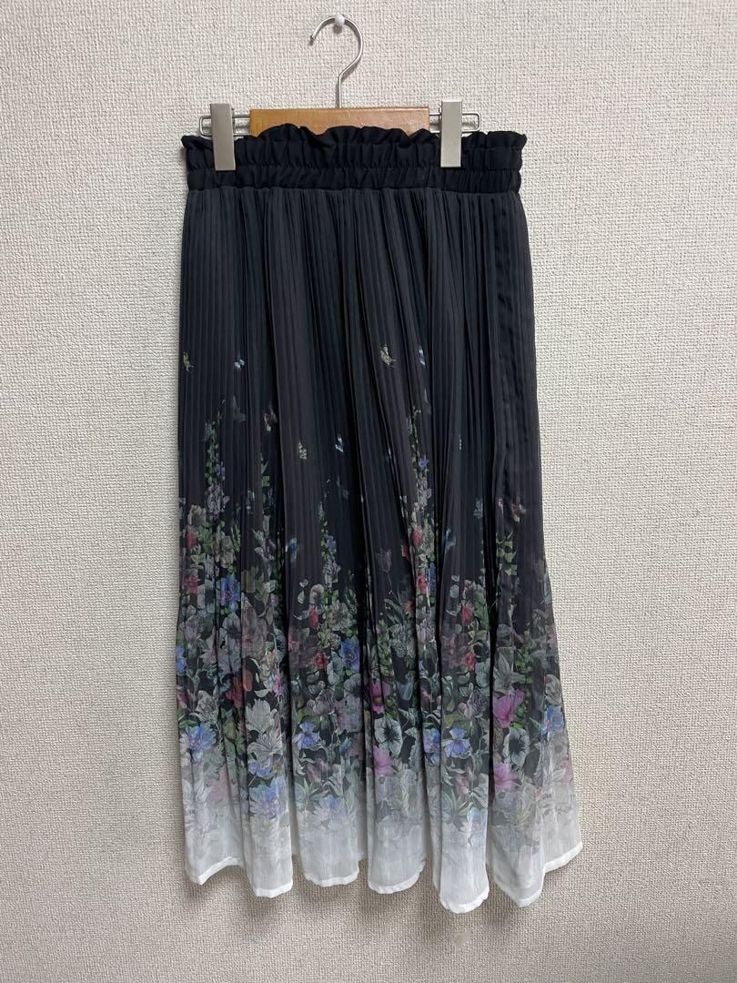 イズスカラー　花柄プリーツロングスカート M