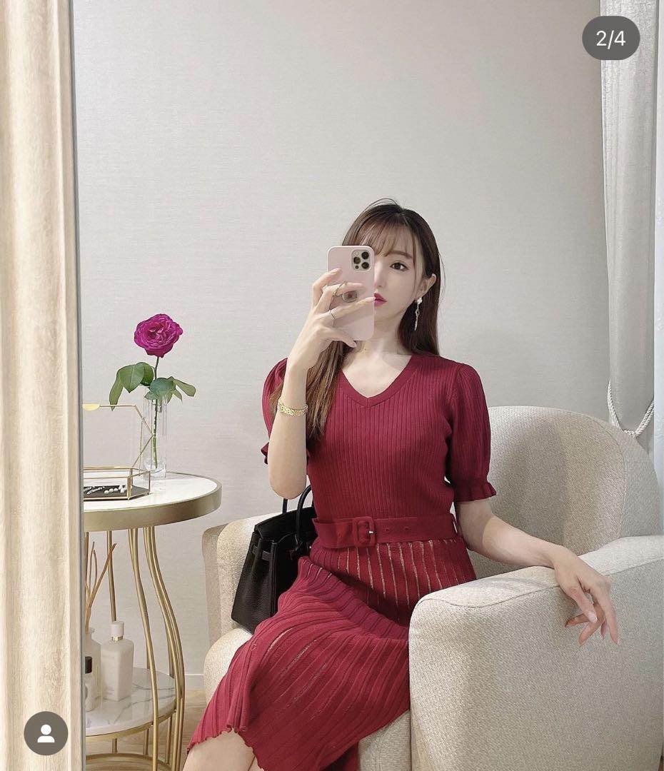 新【Phase Eight】Eliana リブ ニット バルーン ワンピ ミニ 赤 エフラ 赤ニットワンピース