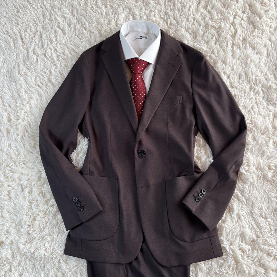 美品 FABRIC TOKYO ストレッチスーツ ウォッシャブル ブラウン系S