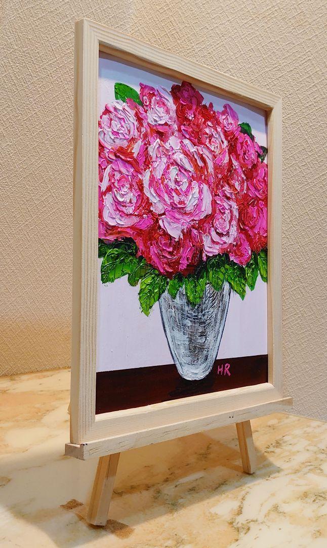 油絵 絵画【ピンク薔薇】【6切】