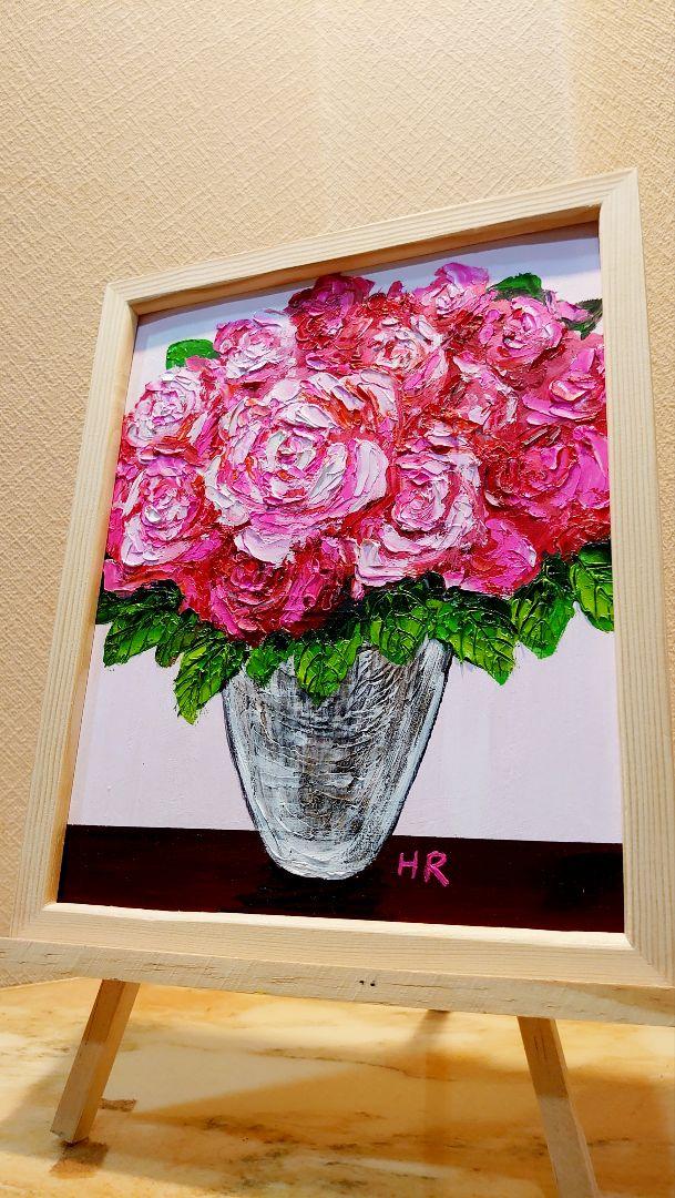 油絵 絵画【ピンク薔薇】【6切】