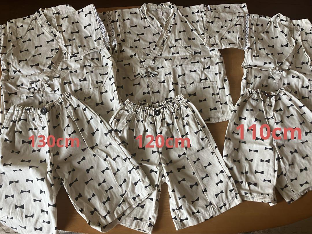 ハンドメイド　黒い蝶ネクタイ柄甚平 3点セット