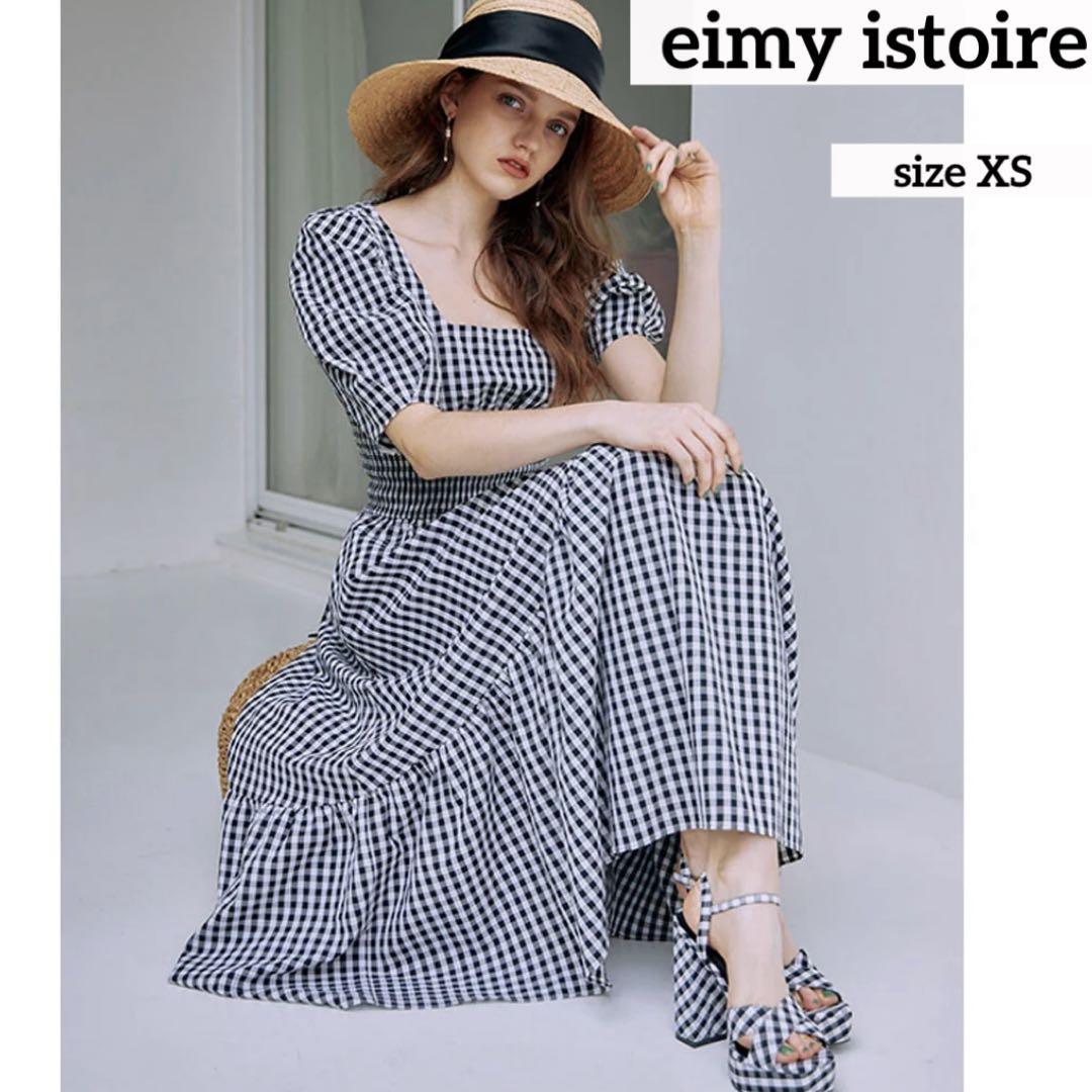 美品　eimy istoire ギンガムチェックフレアワンピース　ブラック