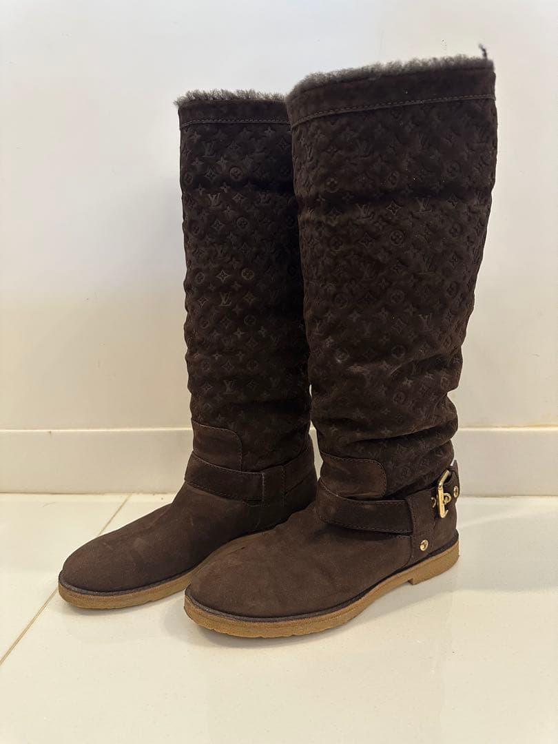 ルイヴィトン モノグラム LV エンジニア ムートン ロングブーツ 36ハーフ