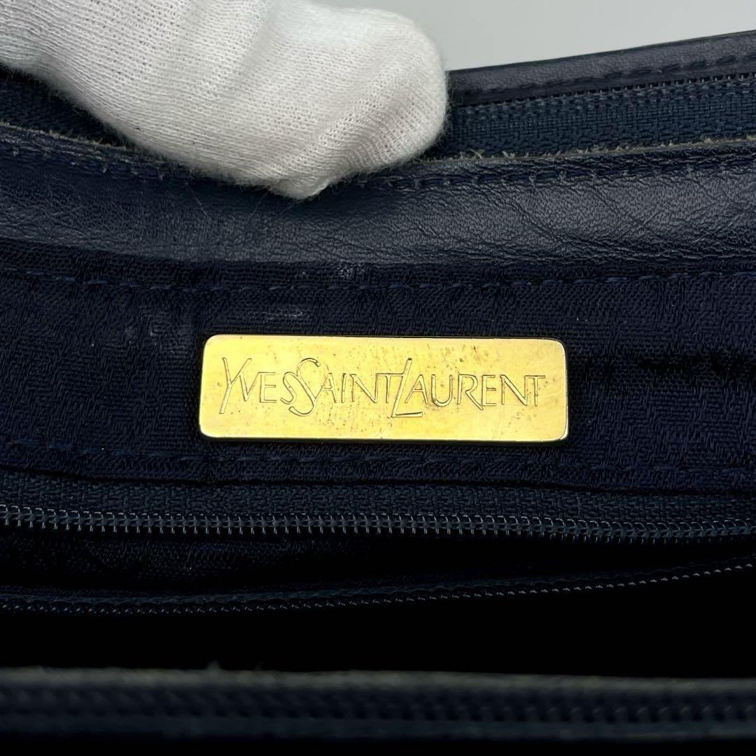 【美品】イヴサンローラン　ハンドバッグ　YSL　キルティング　レザー　ネイビー