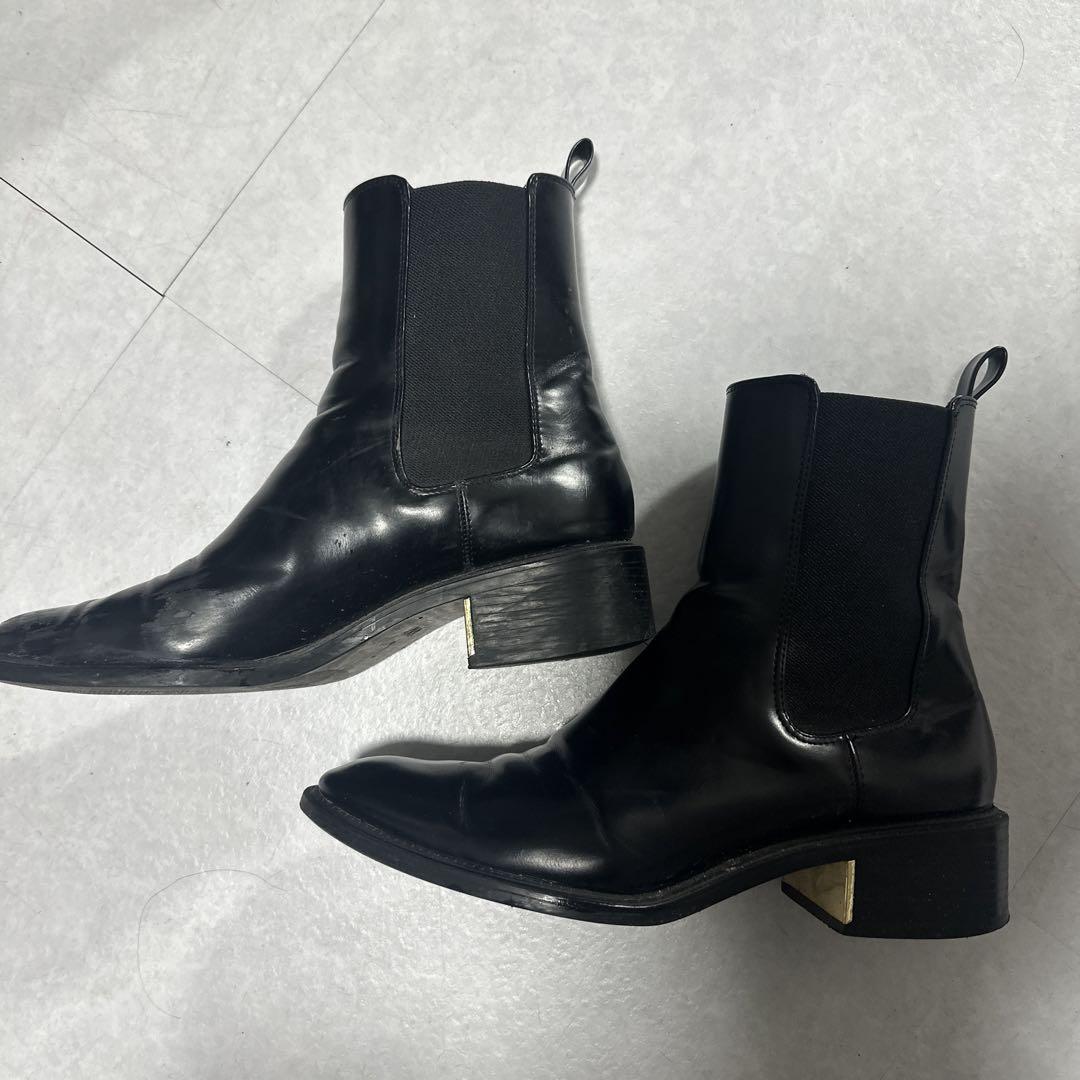 zara ブラックレザー サイドゴアブーツ