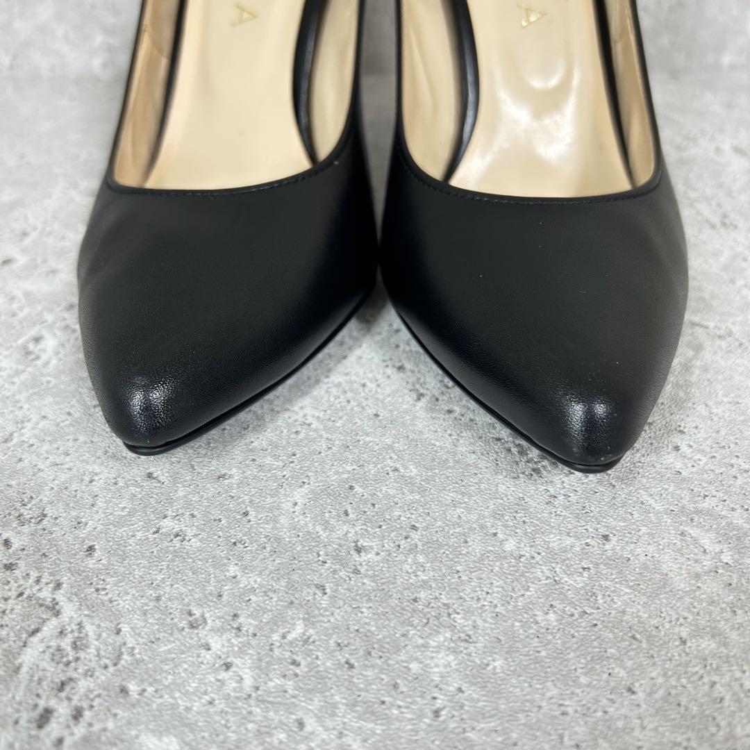 美品☆DIANA/フラットパンプス/23.5/ブラック　ポインテッドトゥ/レザー DIANA ダイアナ ブラック ポインテッド パンプス 23.5cm 靴