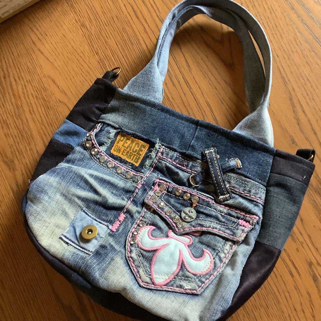 ハンドメイド リメイクデニム トートバッグ Dカン付き 均一