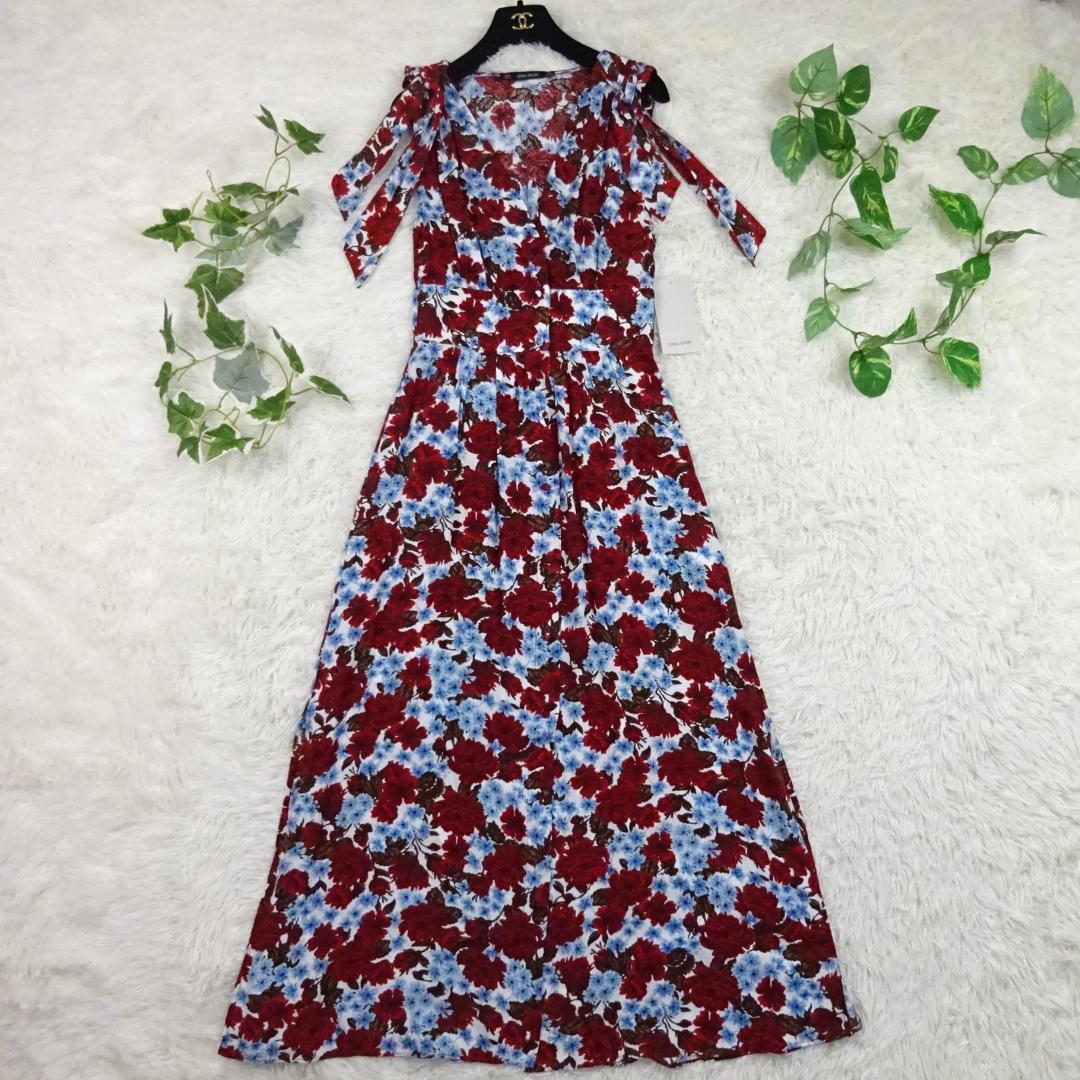 新品未使用品　ZARA　総柄　花柄　ノースリーブ　リボン　ワンピース　マキシ丈