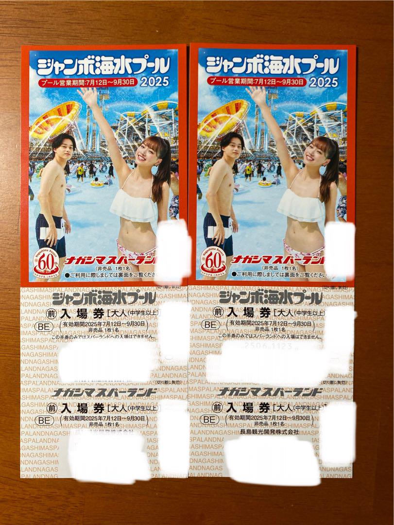 【即日発送】ナガシマジャンボ海水プール&ナガシマスパーランドペア入場券