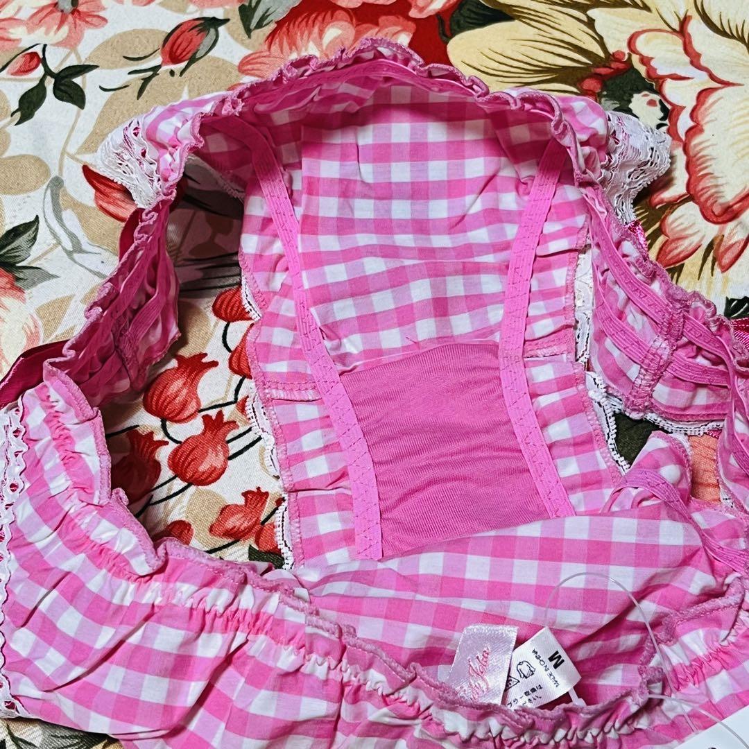 PEACH JOHN★ガーリーギンガムチェックショーツ★フリルリボンパンツ下着M ☆PEACH JOHN☆ギンガムチェックショーツ☆縁取りレース☆サテン
