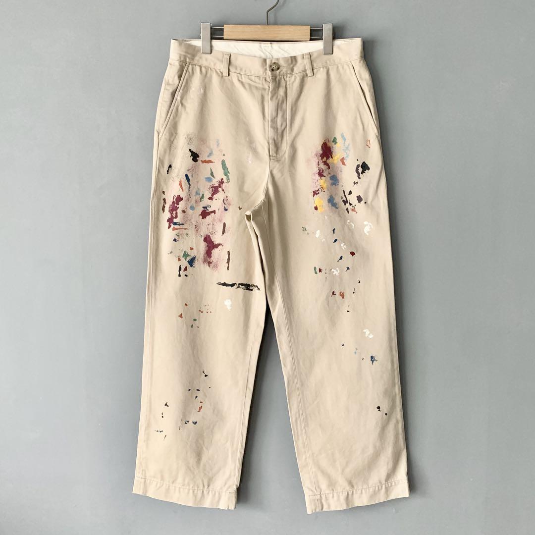 BEAMS ペイントワイド チノパンツ M トラウザー ビームス カーキベージュ