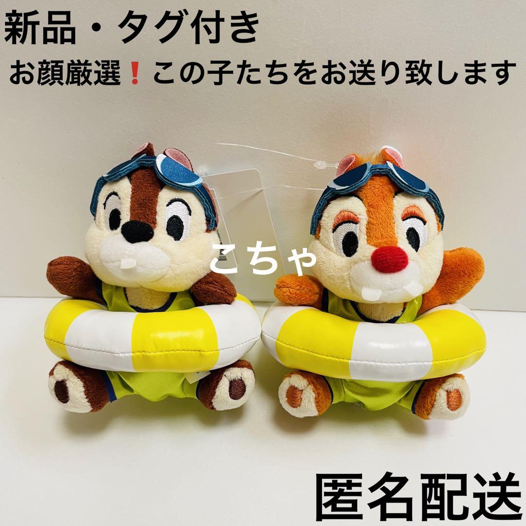 チップとデール　スイスイサマーぬいぐるみバッジとヘアゴムセット 水着を着て浮き輪に入ったチップ＆デールも！東京ディズニー