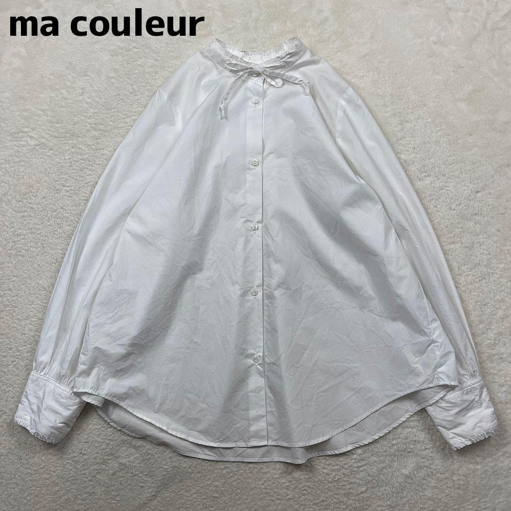 ma couleur　リボンコットンシャツ　フリルカラー　ホワイト