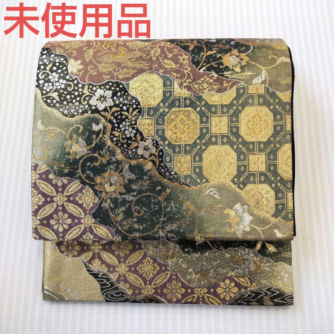 袋帯 格式の黒と金 引箔の美が冴える 道長取り 438cm