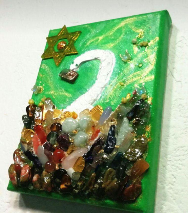 睦月様　風水開運画＊白蛇　蝶よ花よ風よ光よ豊かさよ　六芒星パワーストーン金運成長