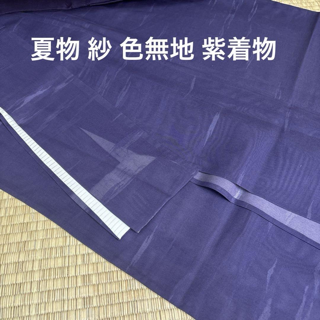 夏物 紗 色無地 紫着物kk39
