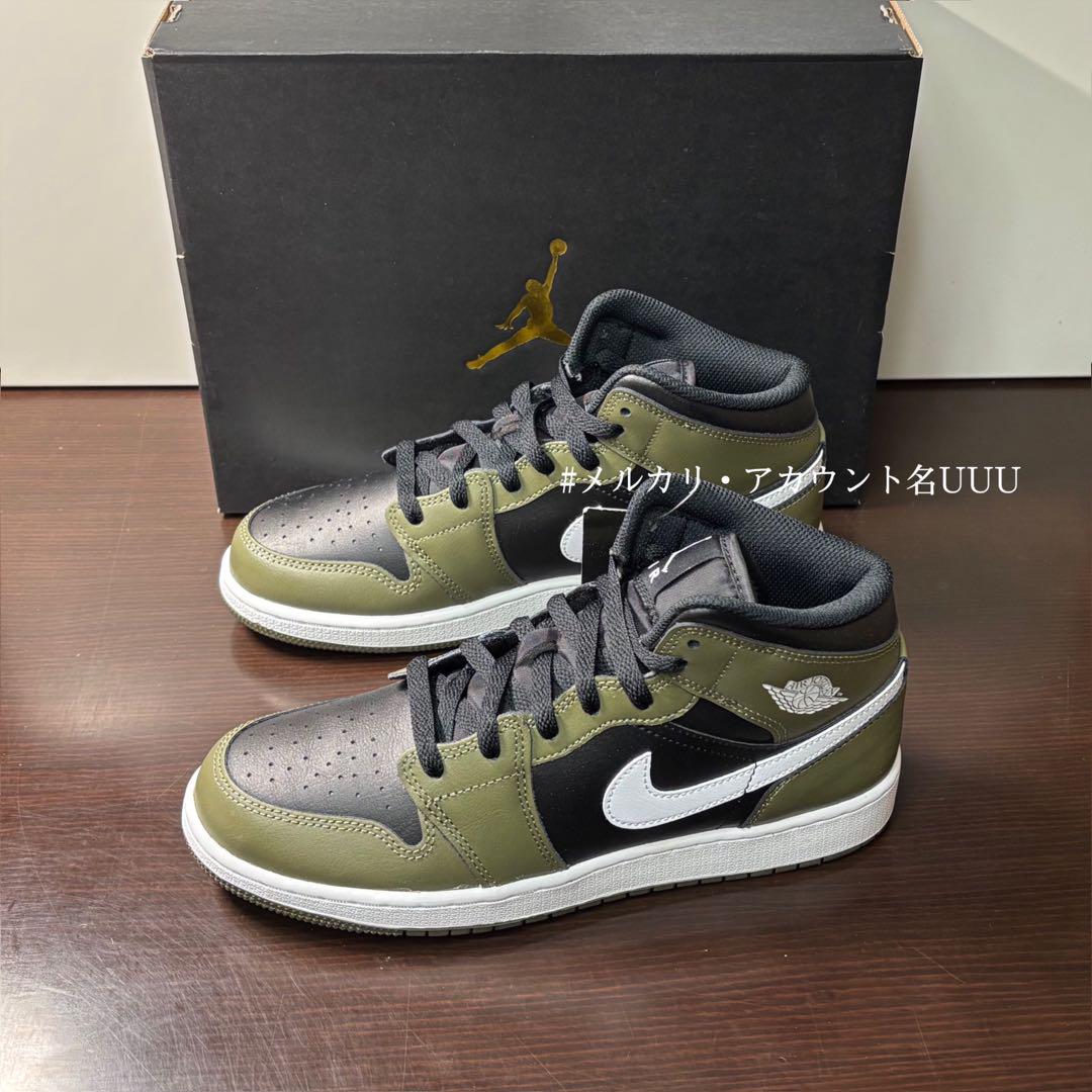 【新品25cm】NIKEエアジョーダン１MID GS｜ブラック/カーキ/ホワイト