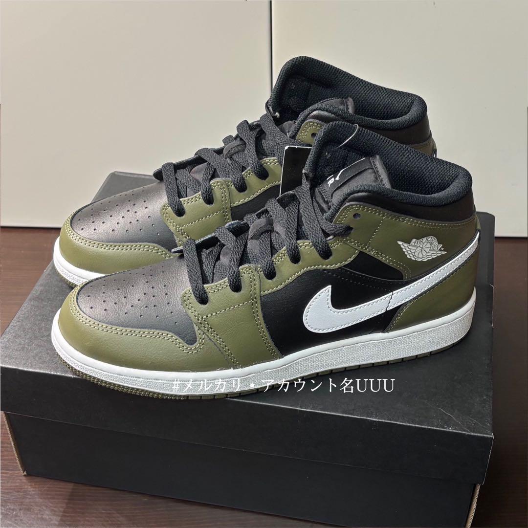 【新品25cm】NIKEエアジョーダン１MID GS｜ブラック/カーキ/ホワイト