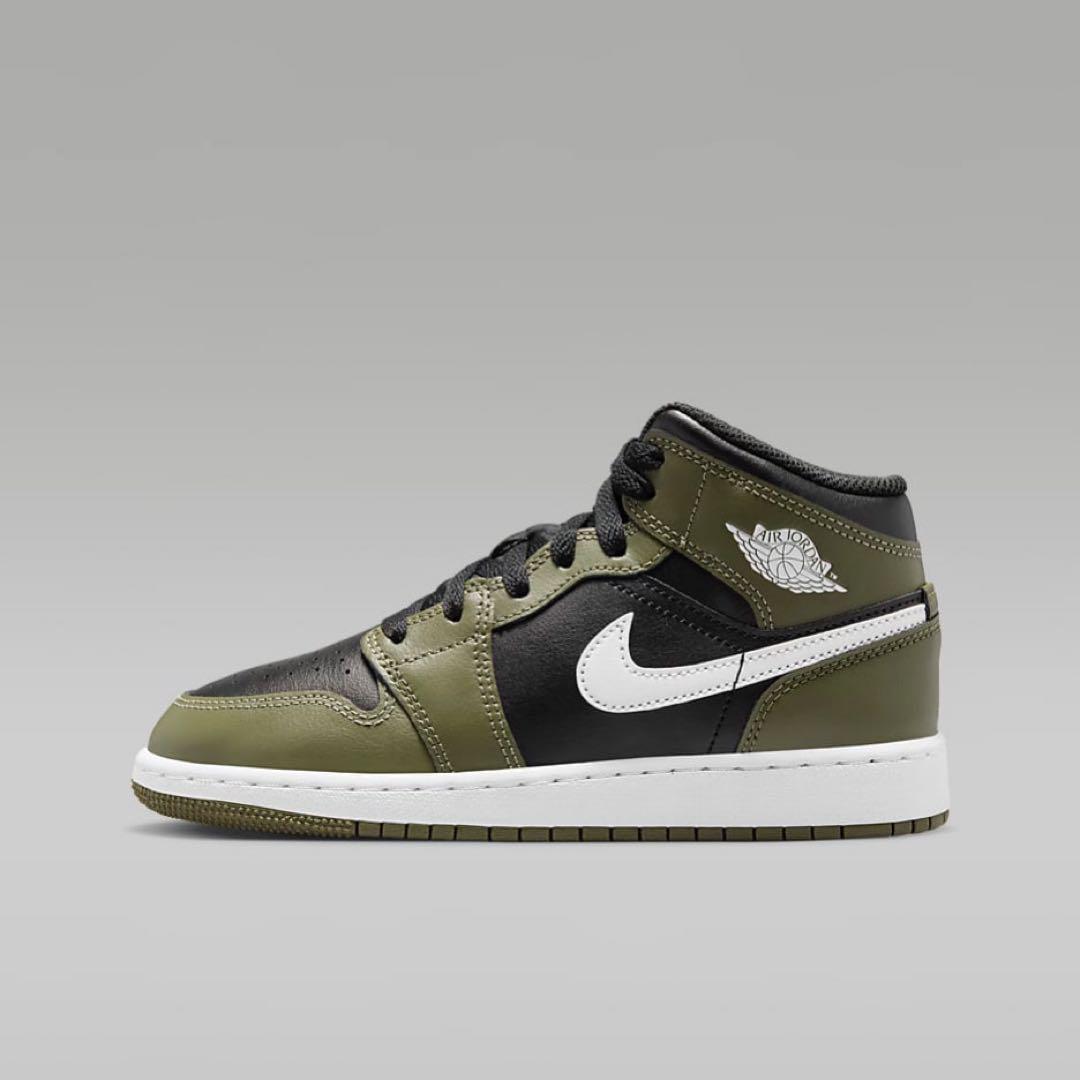 【新品25cm】NIKEエアジョーダン１MID GS｜ブラック/カーキ/ホワイト