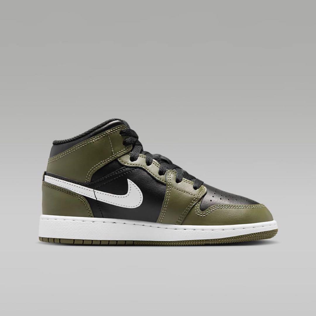 【新品25cm】NIKEエアジョーダン１MID GS｜ブラック/カーキ/ホワイト