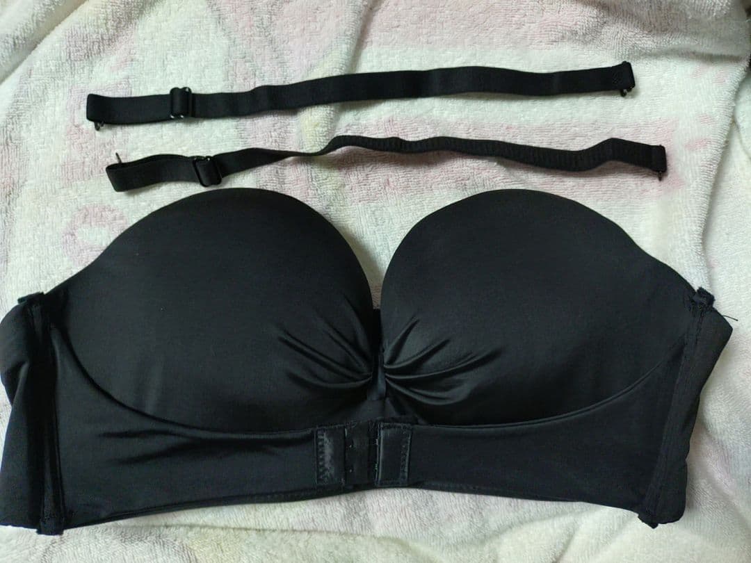 ストラップレスブラ ノンワイヤー オフショル XL 85AB ブラック シンプル新品、♥