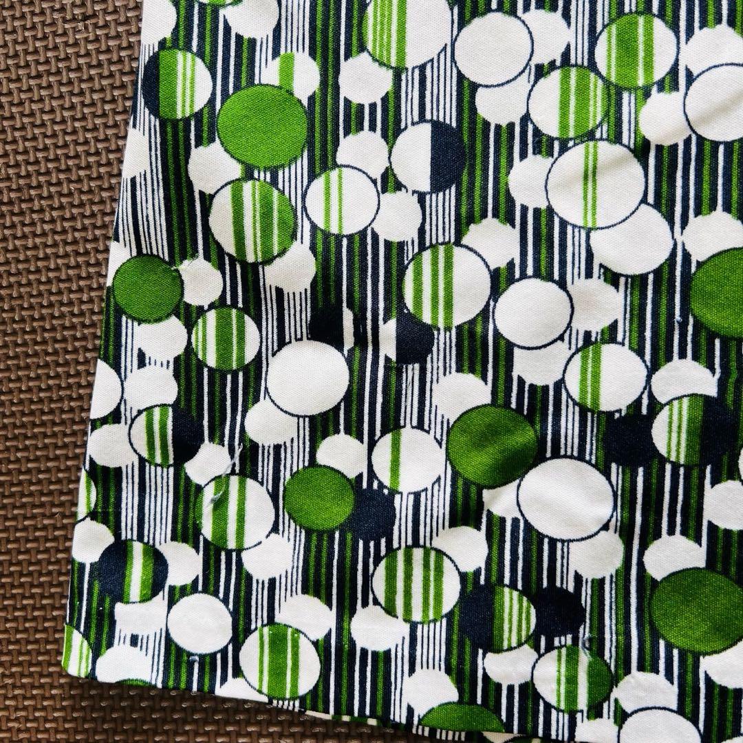 70s 幾何学模様 ドット柄 ストライプ 半袖 ロングシャツワンピース N657 70s 幾何学模様 ドット柄 ストライプ 半袖 ロングシャツワンピース N657