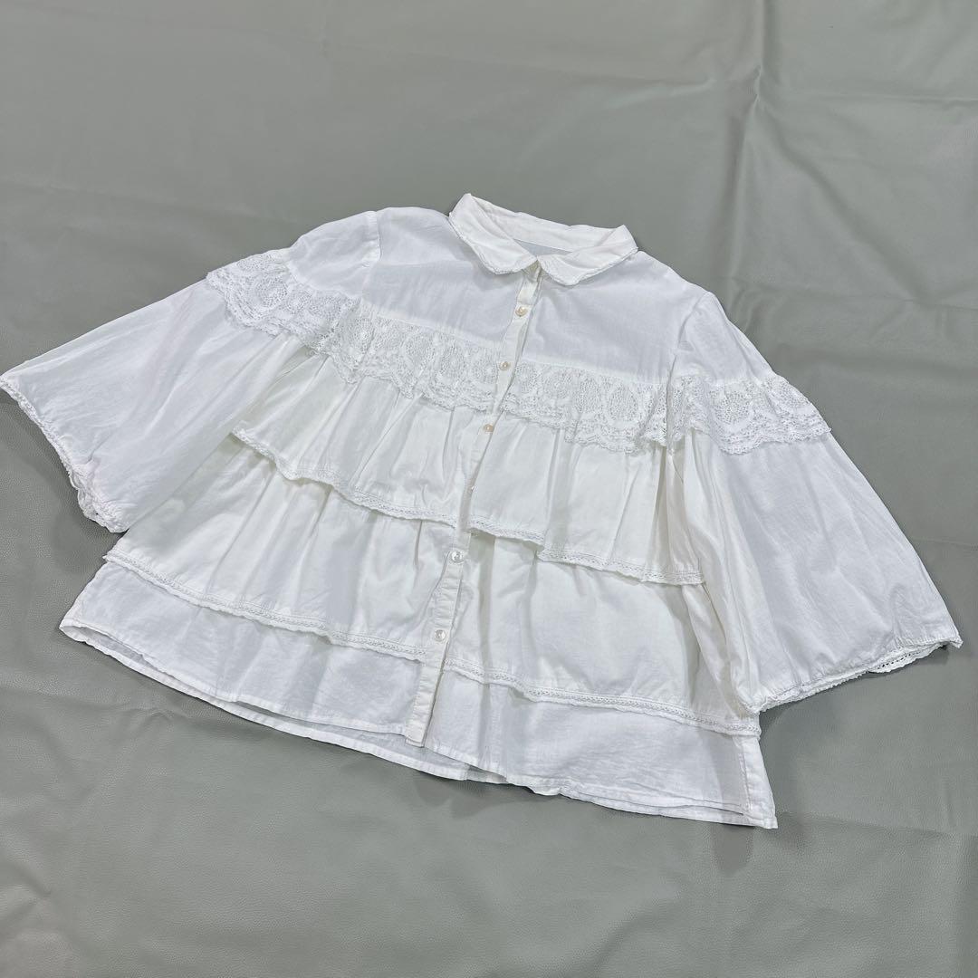 SHIPS any レース ティアード シャツ ブラウス 刺繍レース　インド製