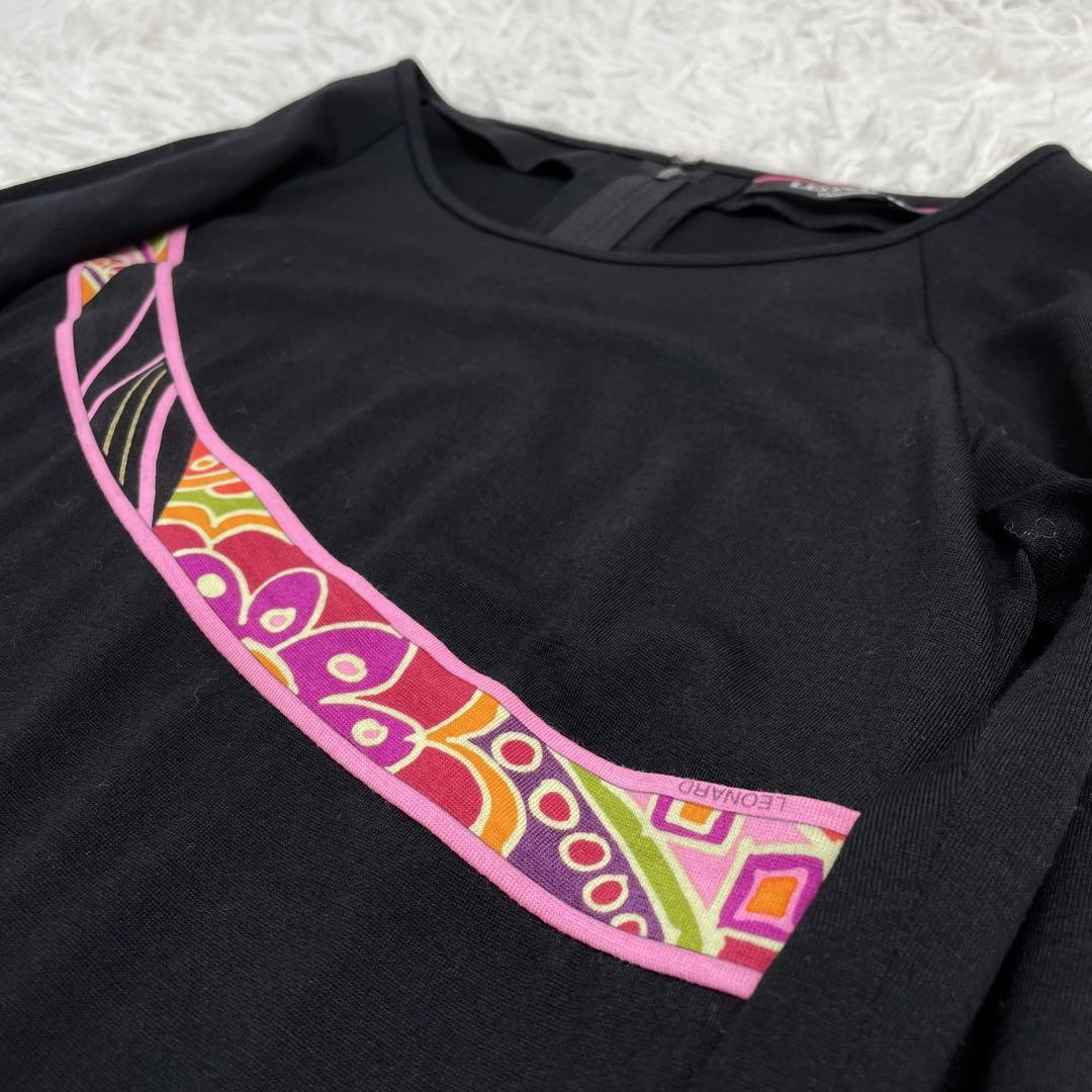 【美品】LEONARD レオナール 花柄 ロゴ ワンピース 2 ブラック