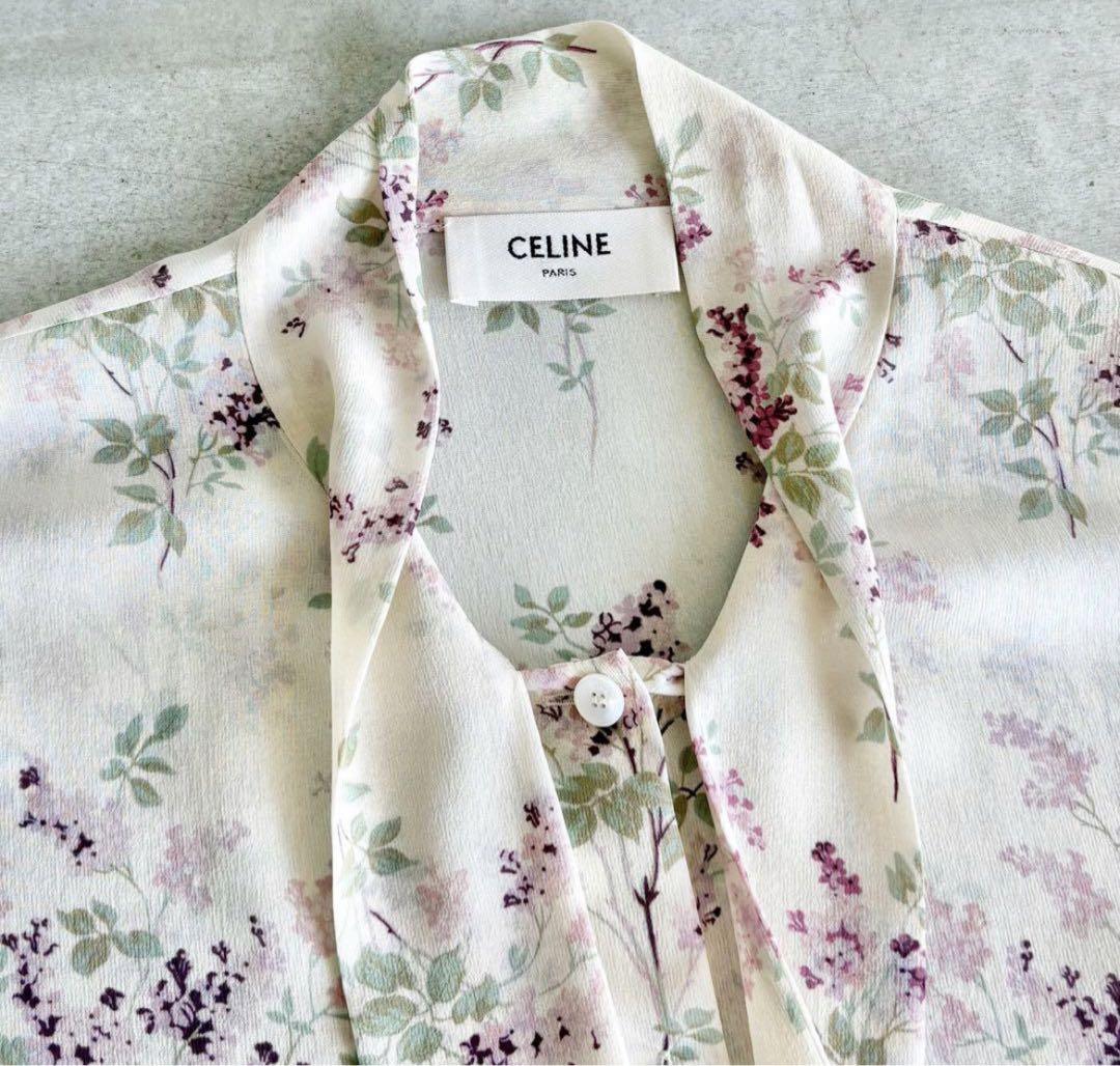 最新 お取り置き中極美品 CELINE フラワープリント ボウタイブラウス トップス