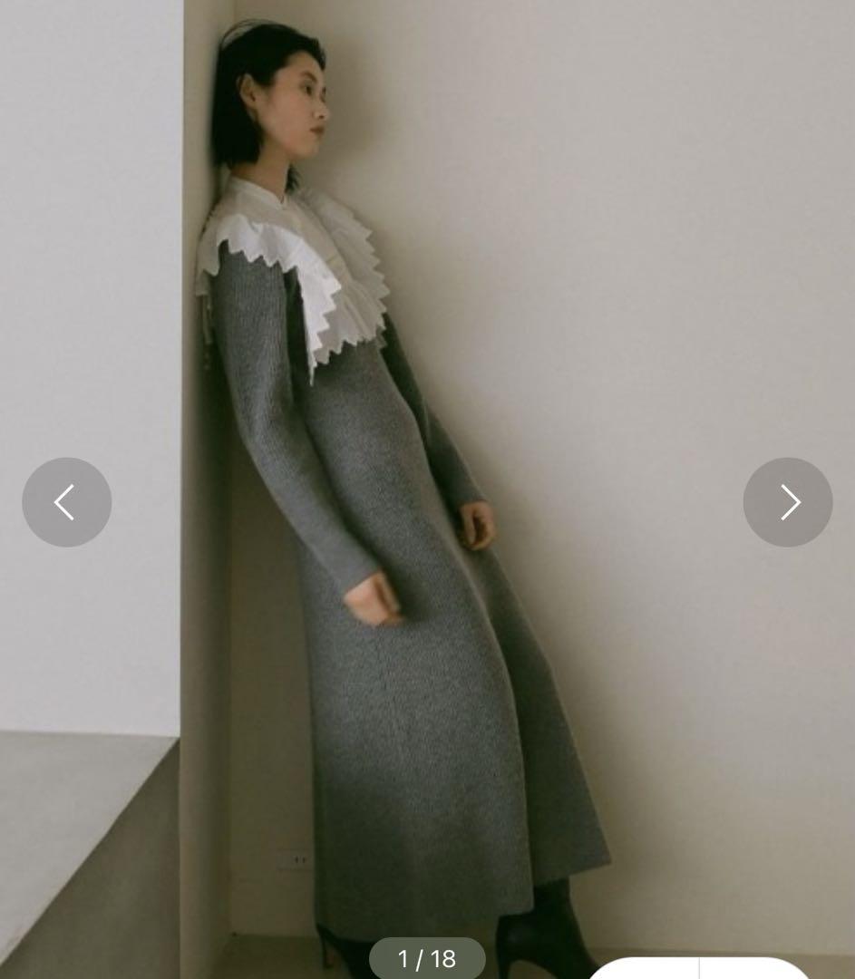 casa flin フリルドッキングニットドレス