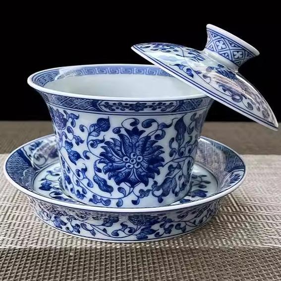 青白色 花柄 陶器 茶器 白青花柄 蓋付き茶器セット 150ML - メルカリ