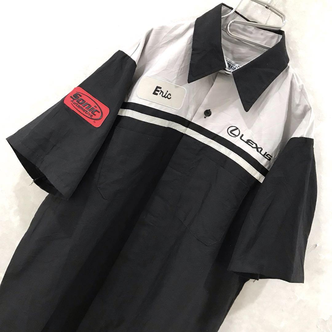 ＲＥＤ ＫＡＰ レクサス ワークシャツ ＵＳ古着 ブラック×グレー Ｌ