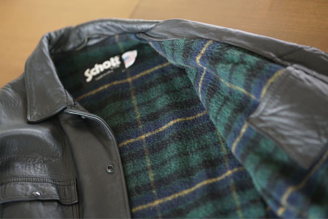 Schott 裏地チェックネル レザー カーコート 40 ジャケット Schott 裏地チェックネル レザー カーコート 40 ジャケット