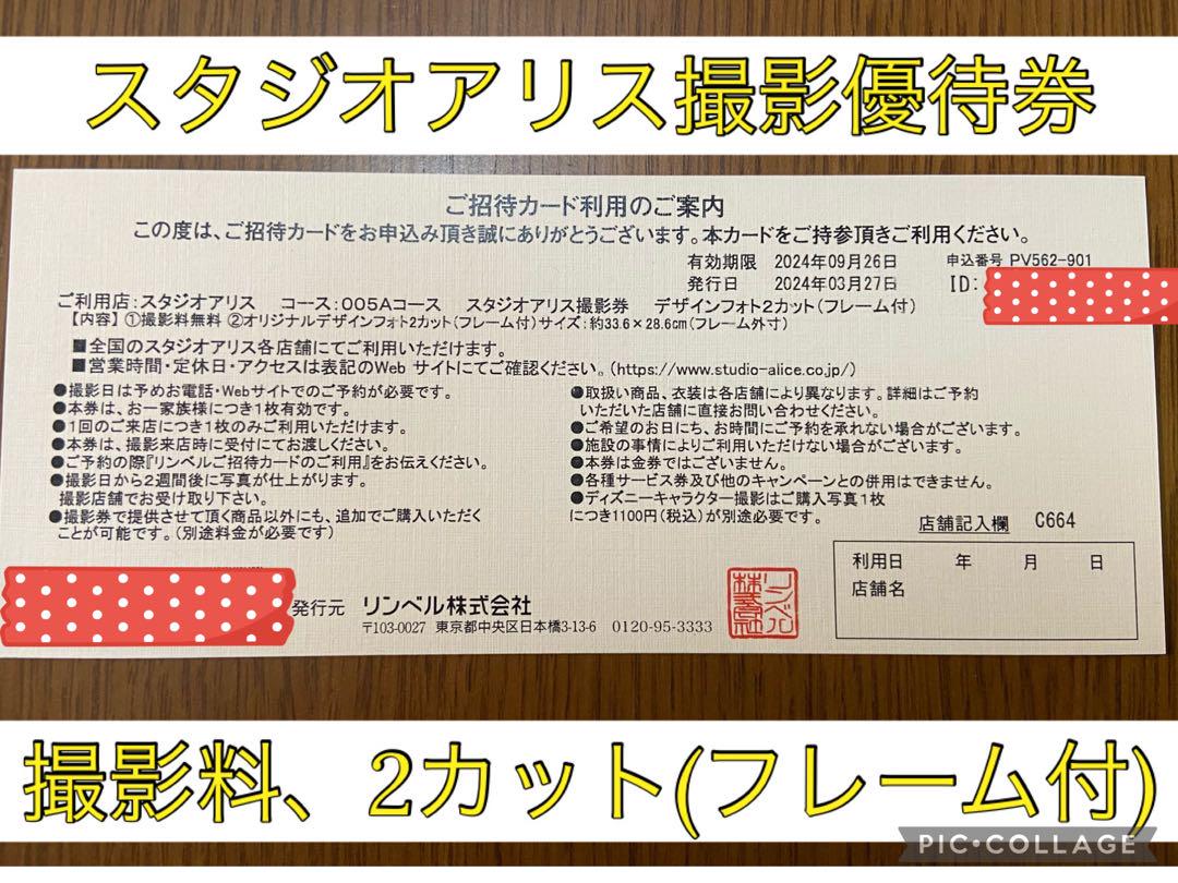 スタジオアリス 撮影ご優待券 デザインフォト2カット