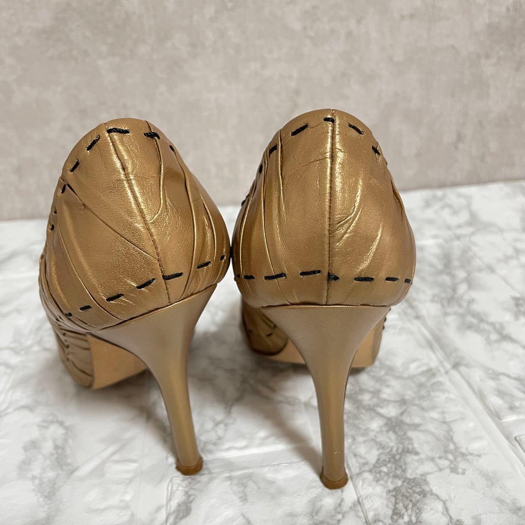 単体販売 靴 マノロブラニク レザー ギャザー ポインテッドトゥ ヒール