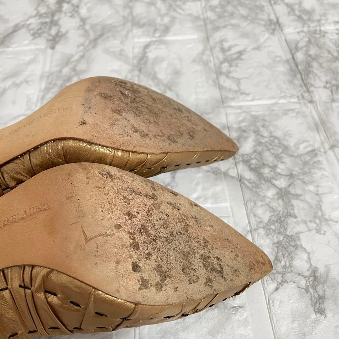 単体販売 靴 マノロブラニク レザー ギャザー ポインテッドトゥ ヒール