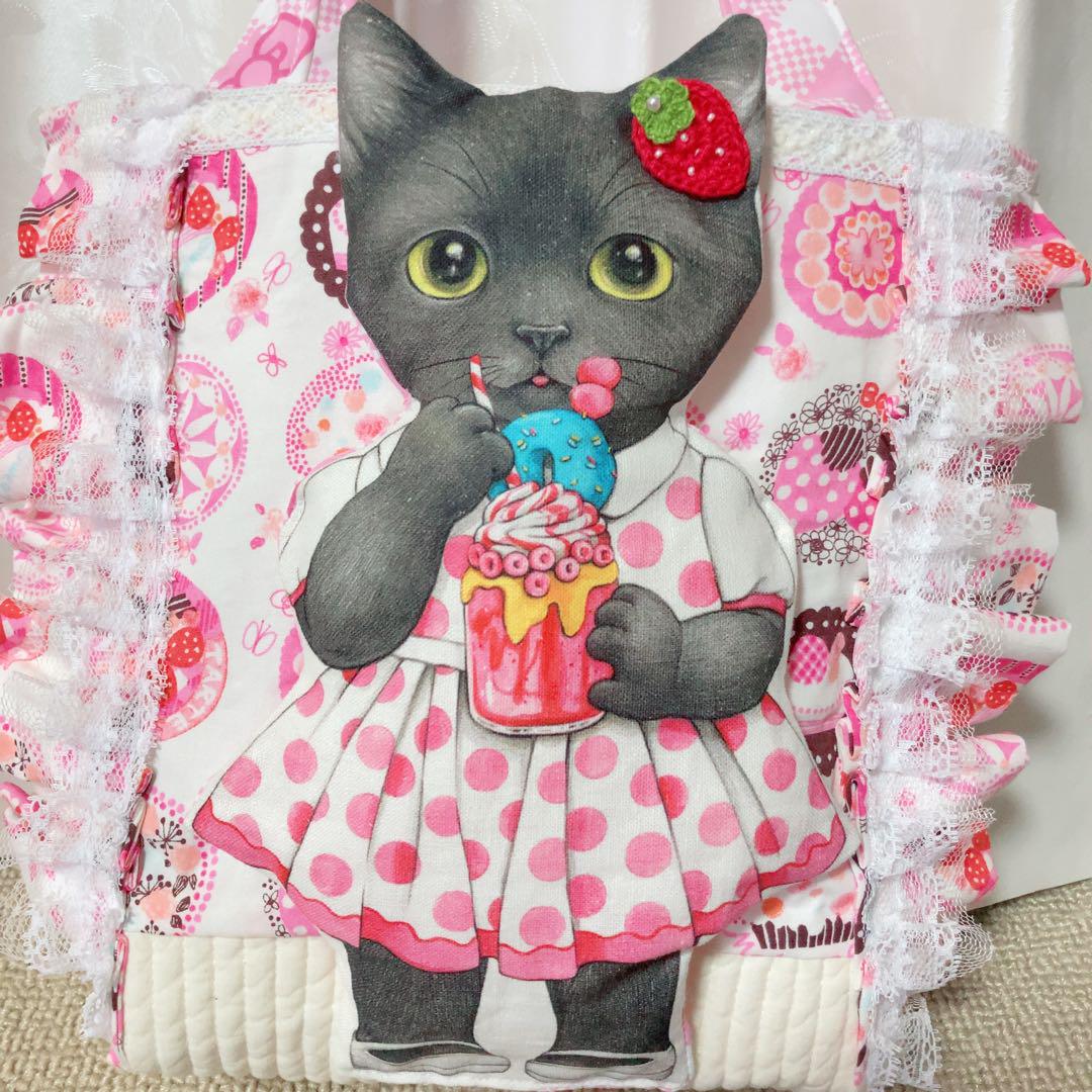 コヤンイサムチョン♡黒猫のバミちゃん♡デニムフリルトートバッグ♡赤ずきん コヤンイサムチョン♡黒猫のバミちゃん♡デニムフリルトート