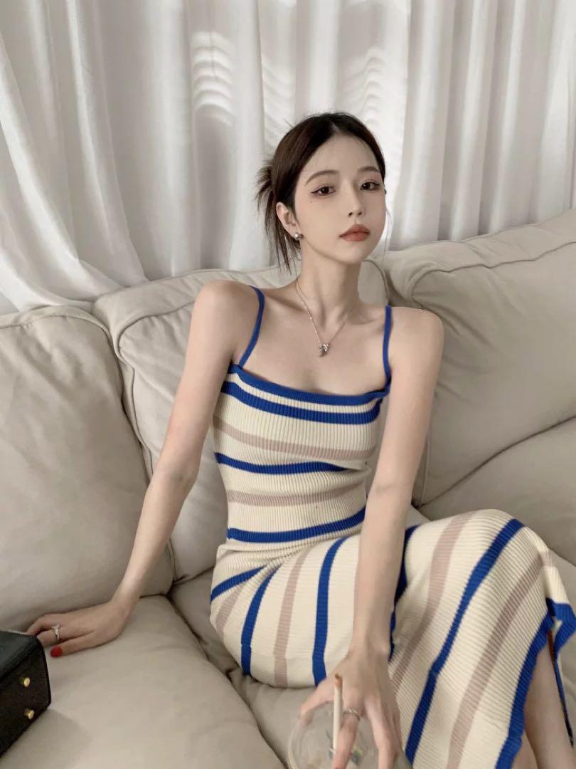 ボーダー柄ロングワンピース❤️春夏のお出かけコーデに