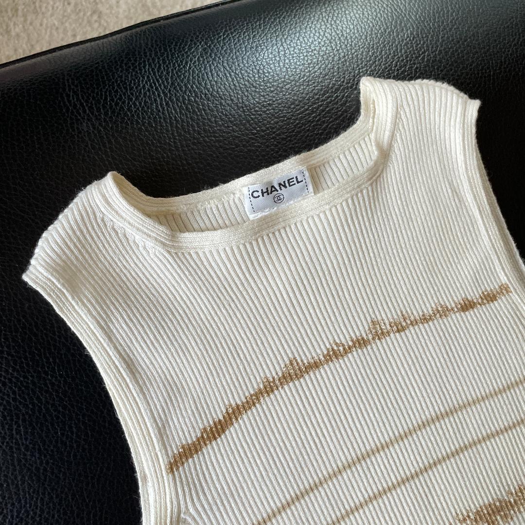 CHANEL シャネル タンクトップ リブ ニット ボーダー ITALY 36