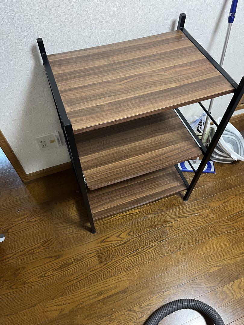 タンスのゲン 電子レンジ台 3段 キッチンラック 棚 スチール×木目調