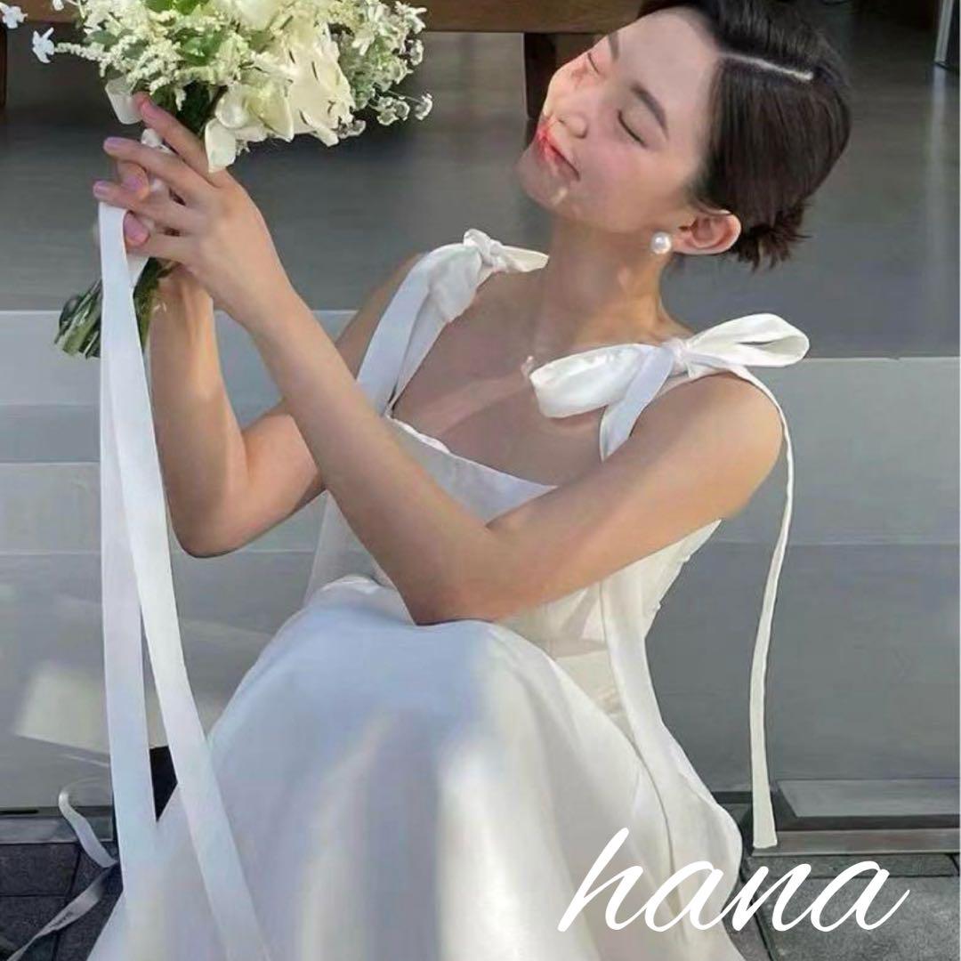 ウェディングドレス　サテン　ホワイト　前撮り　フォトウェディング　二次会　結婚式